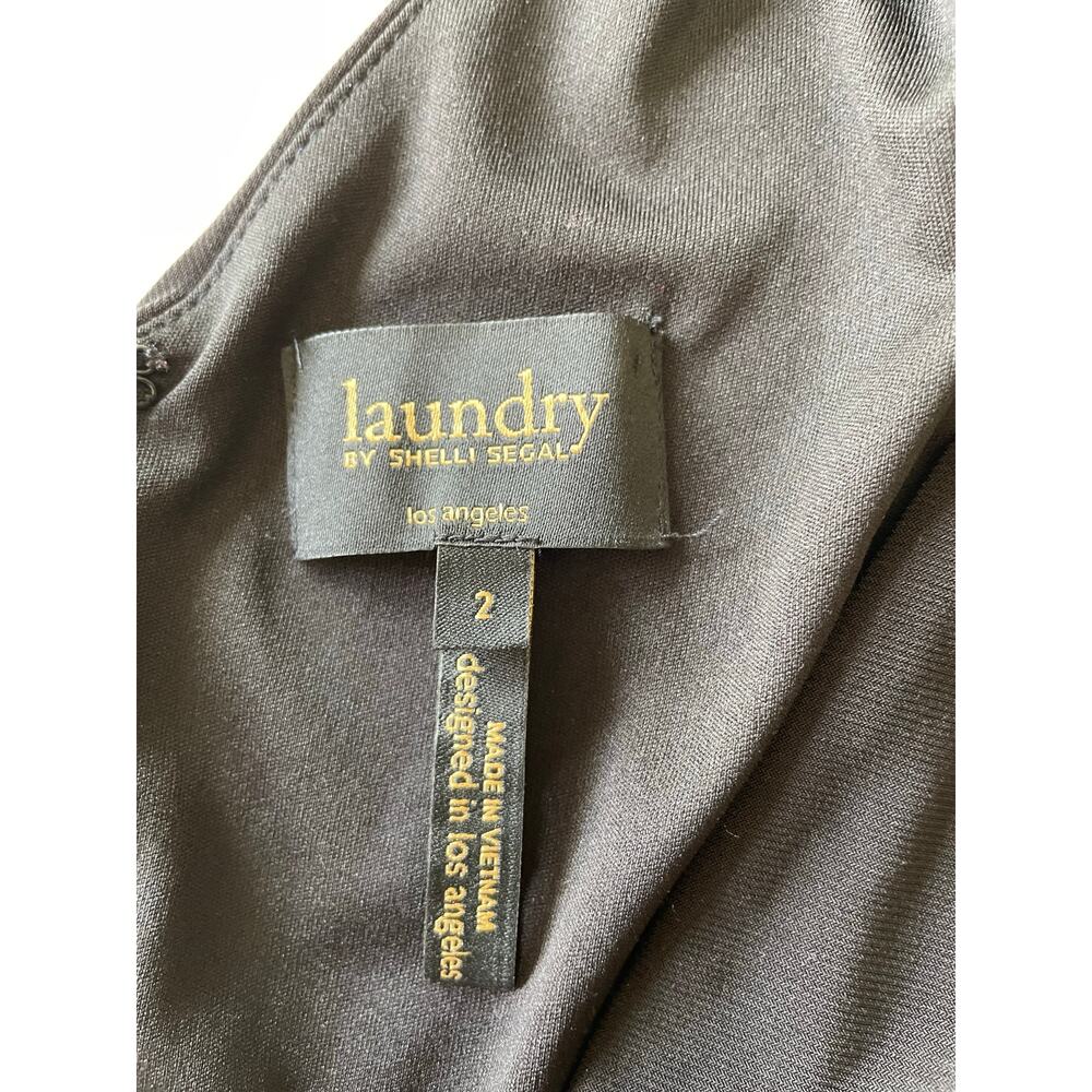 Laundry by Shelli Segal Black Jumpsuit Side Cutouts Sz 2 Deep V-Neck Wide Legs - Picture 5 of 11